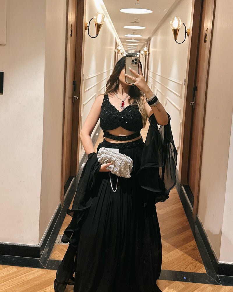 Stunning Black Georgette Party Wear Lehenga With Sequence Work Blouse